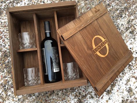 metal wine set in wooden box|empty wooden wine boxes.